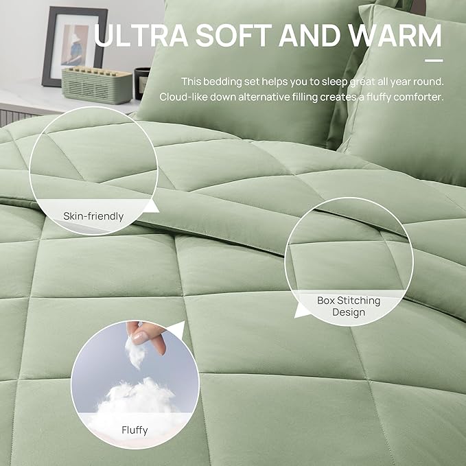 Love's cabin Twin XL Comforter Set Sage, 5 Pieces Twin XL Bed in a Bag - Image 5