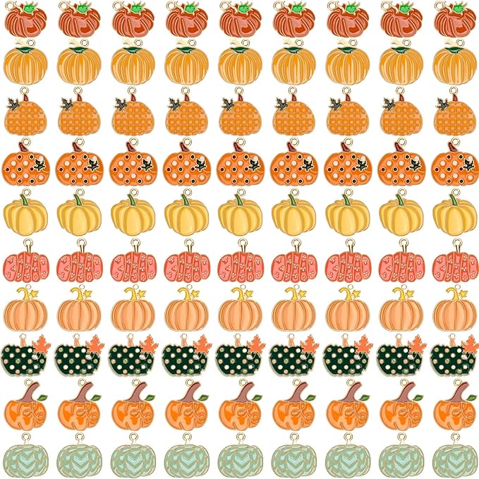 SANNIX 90 Pcs Pumpkin Charms for Jewelry Making, Thanksgiving Fall Pumpkin by SANNIX
