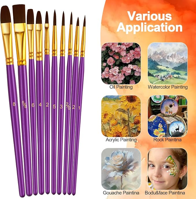 Paint Brushes Set, 16 Pack 160 Pcs Round-Pointed Tip Paintbrushes Nylon Hair - Image 2