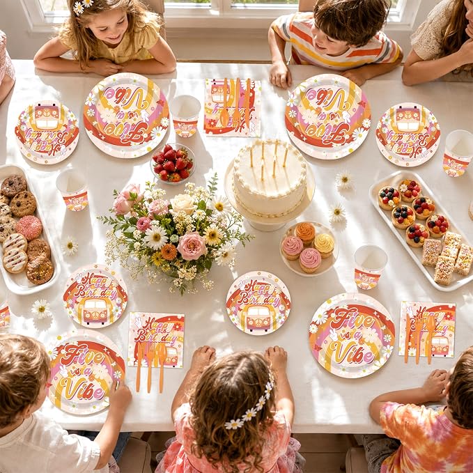 168Pcs Five Is a Vibe Birthday Party Decorations Groovy 5th Birthday Plates and - Image 5