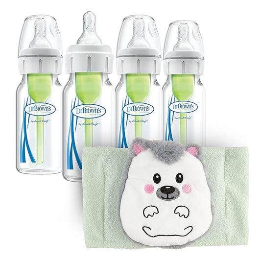 Dr. Brown’s Anti-Colic Options+ Narrow Baby Bottles, 4oz 4-Pack and Infant Gripebelt for Natural Colic Gas and Upset Stomach Relief in Babies and Toddlers, 0-3m, Hedgehog