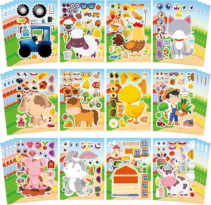48 Sheets Create Funny Farm Animals Stickers, Make a Face Stickers by Cosomia