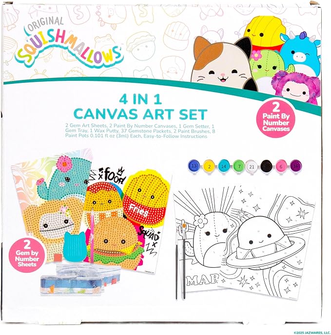 Squishmallows Original 4-in-1 Canvas Art Set, Paint by Numbers & Gem Art Crafts - Image 8