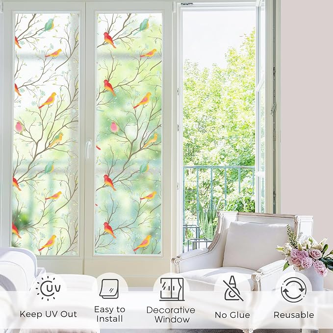 Coavas Privacy Window Film Non-Adhesive Translucent Bird Window Film Decorative - Image 2