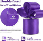 HUIHUANG Purple Wired Ribbon 2.5 inch Purple Satin Wire Edge Ribbon - Image 2