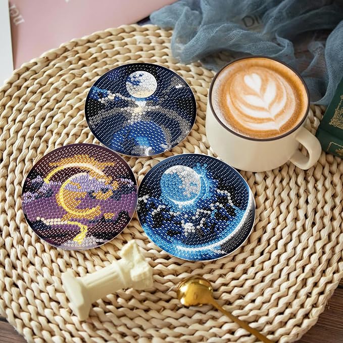 Gemozaic 8PCS Diamond Art Coasters Kit, Moon Night Landscape Diamond Painting - Image 2