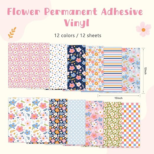 Tintnut Candy Flowers Permanent Vinyl 12x10in 12 Pcs Self Adhesive Vinyl | Boho - Image 2