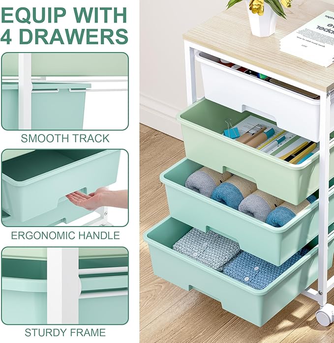 SYKIARIOL Utility Cart with 4 Drawers, Rolling Storage Cart with Drawers - Image 4