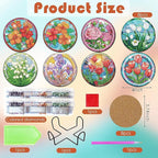 ijbnhd 8 PCS Flowers Diamond Art Coasters | Diamond Painting Coasters Kits - Image 3