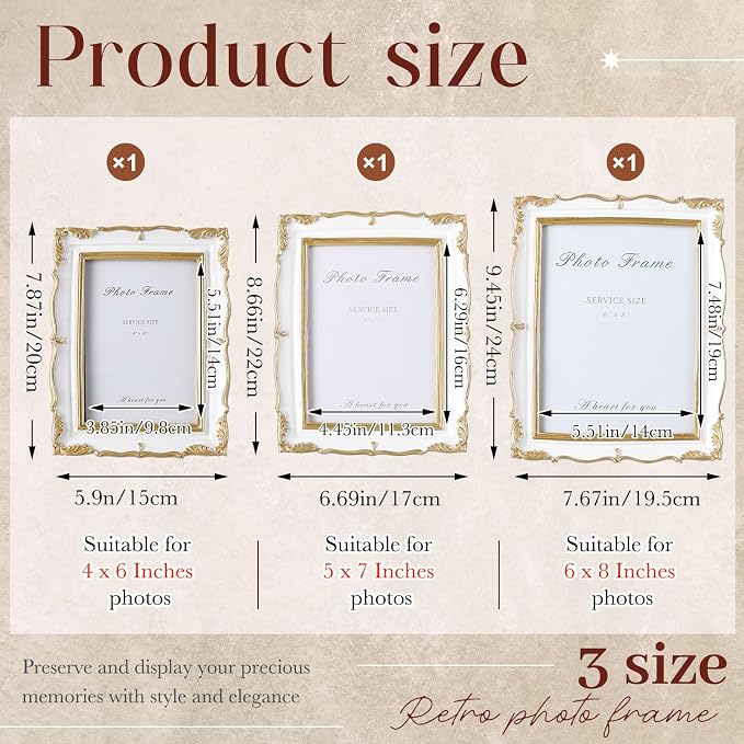 Wonderjune 3 Pcs Vintage Picture Frames Antique Set Baroque Ornate Gold Arched - Image 2