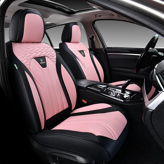 FLORICH Automotive Front Seat Covers for Cars, Waterproof Pink & Black Seat Covers, Leather Car Seat Covers 2 Pack, Universal Seat Protector for Most Cars Trucks SUV