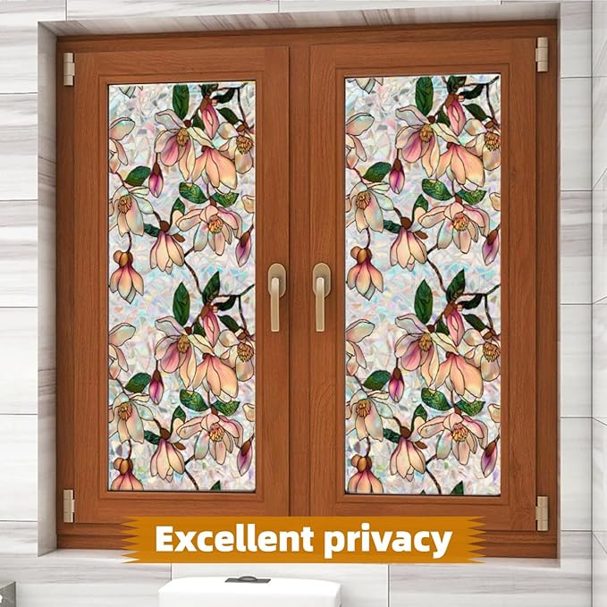 Retro Flowers Window Privacy Film, Magnolia Stained Glass Decorative Window Film - Image 5