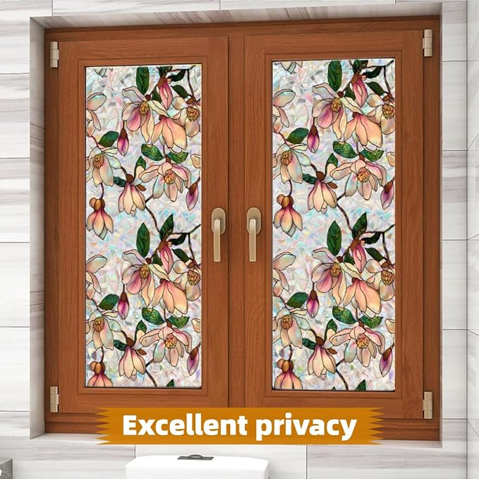 Retro Flowers Window Privacy Film, Magnolia Stained Glass Decorative Window Film - Image 5