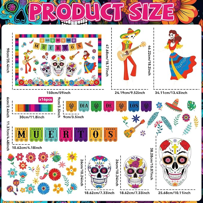 Dia De Los Muertos Bulletin Board Decorations Day of The Dead Altars Decor - Image 2