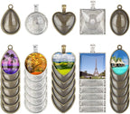 60 Pieces 5 Styles Pendant Trays 30pcs Round & Square & Heart & Teardrop & Oval by HOMEIDOL