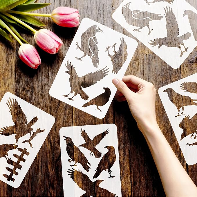 4pcs Bird Stencil for Painting Crow Stencils for Crafts Reusable Street Art - Image 3