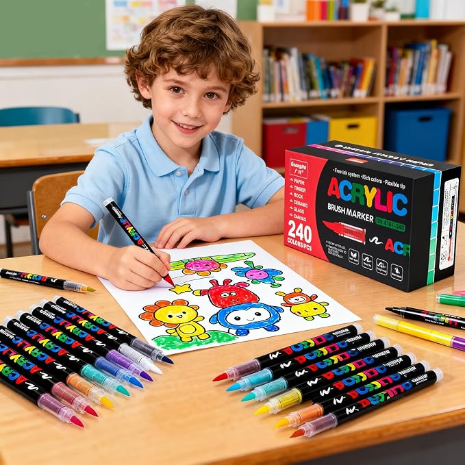 240 Colors Acrylic Paint Markers Set, Soft Flexible Brush Markers - Image 2