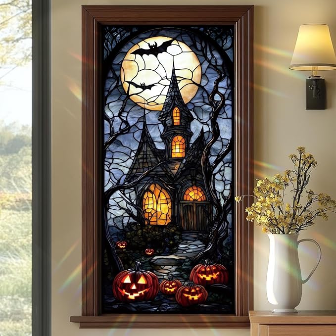 Haunted House Halloween Window Film 17.71x39.97 Inch Stained Glass Static Cling by Unknown