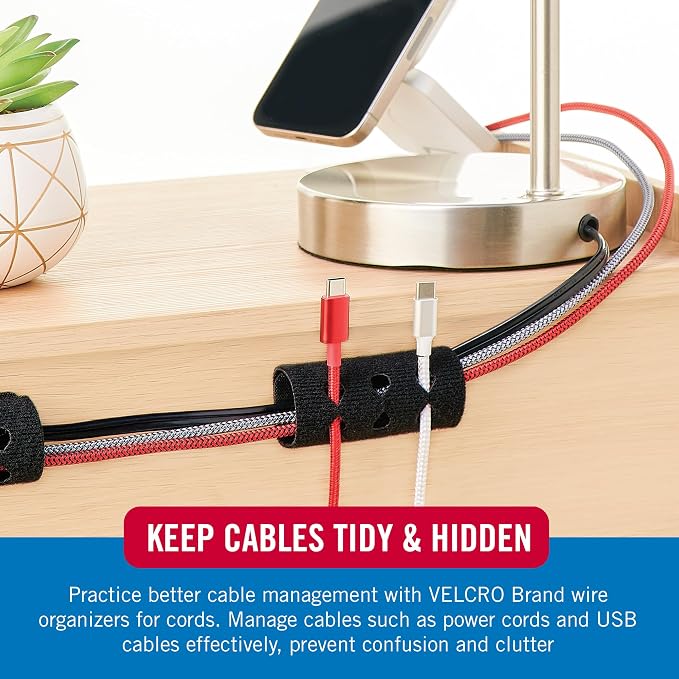 VELCRO Brand Cord Organizer for Desk Cable Management, Nightstand Organization - Image 3