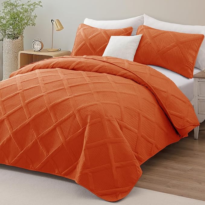 Exclusivo Mezcla King Quilt Set- Burnt Orange Quilts Bedding Set - Image 2