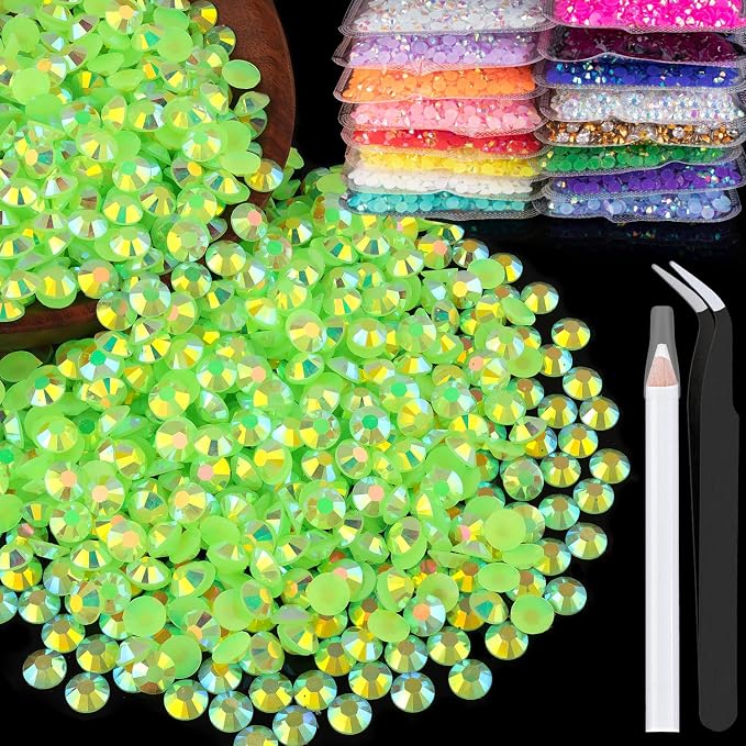 2500pcs 5mm Resin Rhinestones Bulk, Fluorescent Green AB Flatback Round Jelly by BELLEBOOST
