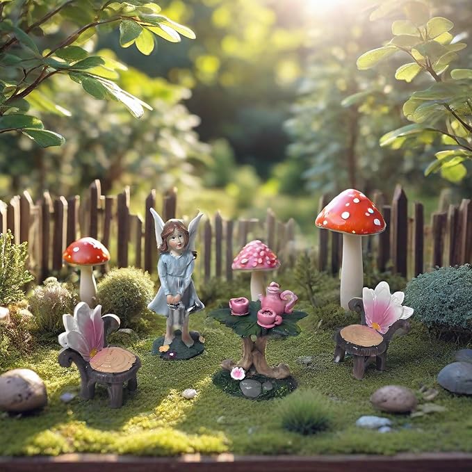 3 Pcs Miniature Garden Furniture Miniature Table and Chairs Set Fairy Garden - Image 3