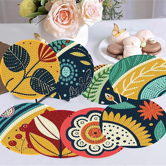 Zythron 8 Pack Diamond Art Coasters Kits, Flowers Diamond Painting Coasters | - Image 4