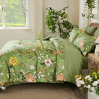 Yiran Sage Green Hibiscus Floral Comforter Set King Size, 7 Piece Bird Flowers - Image 6