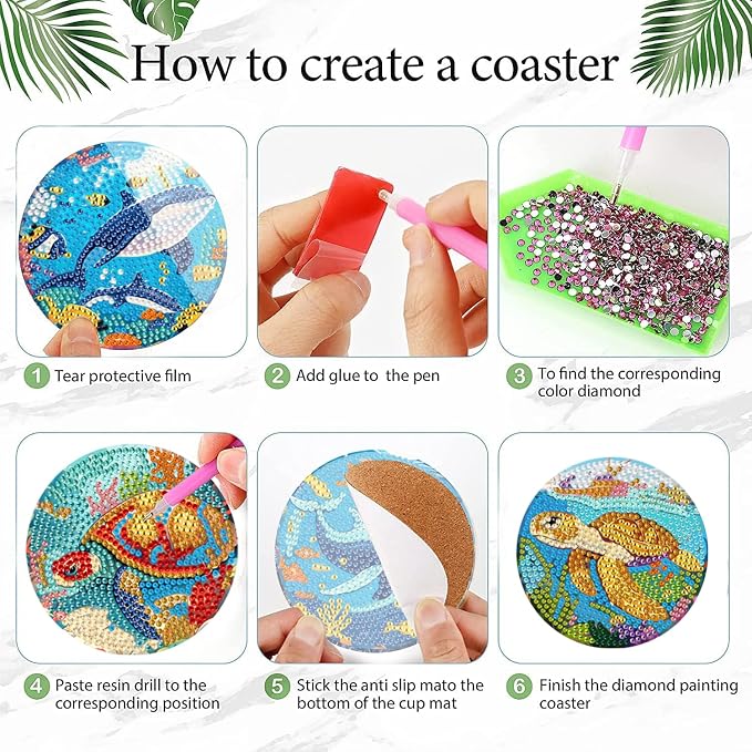 EWJRNSF 8 PCS Small Diamond Art Coasters Kits, Diamond Painting Coasters - Image 3