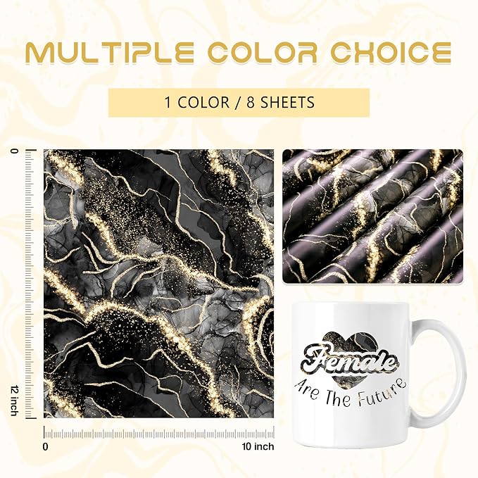 Tintnut Marble Permanent Vinyl 8 Pcs 12x10in Black Gold Adhesive Vinyl | - Image 2