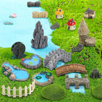 QUOZUO 21 Pcs Fairy Garden Miniatures Accessories Bridge House Landscape Water - Image 3