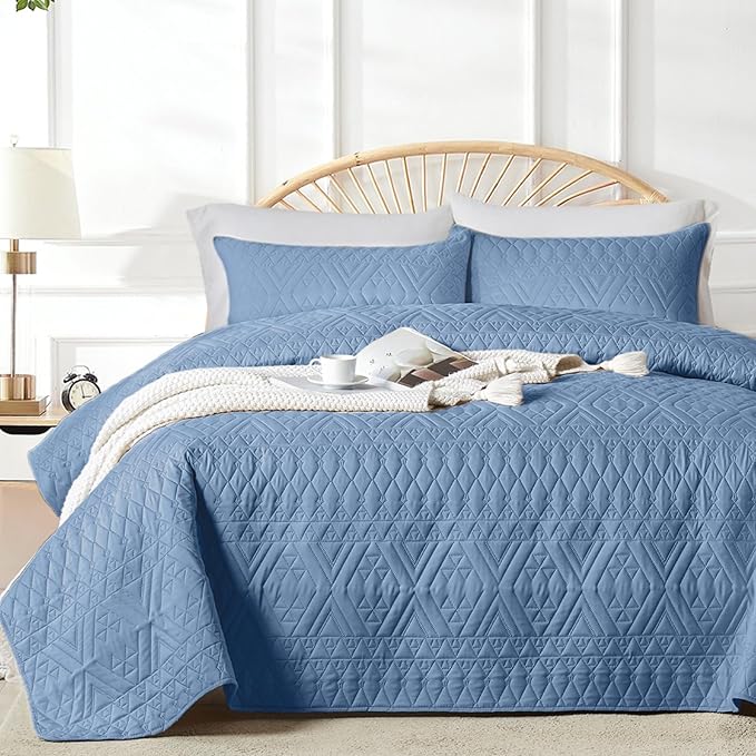 akkialla Twin Quilt Set, Boho Style in a Solid Color, Bluish Grey Lightweight by akkialla