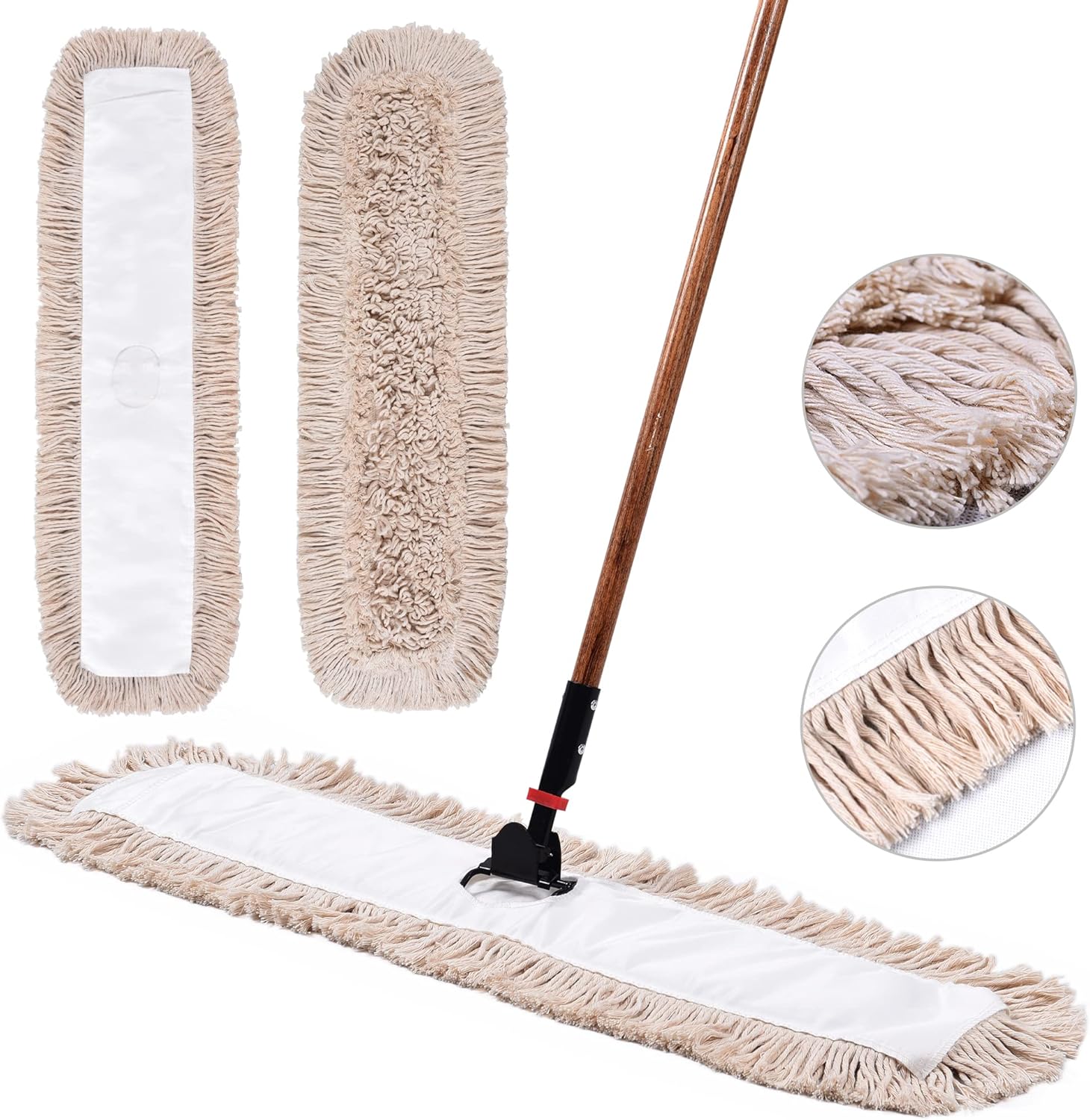 Matthew Cleaning 24'' Cotton Dust Mop Refill Washable Thick Tufted Replacement Heads for Residential & Commercial Use Fit All 24'' Dust Mop Frames, Hardwood, Laminate, Concrete Floors 3 Pack