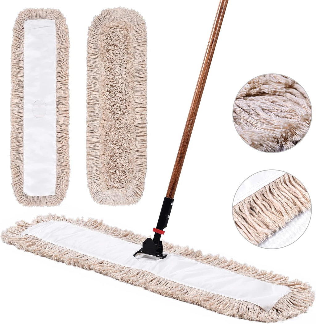 Matthew Cleaning 36'' Cotton Dust Mop Refill Washable Thick Tufted Replacement Heads for Residential & Commercial Use Fit All 36'' Dust Mop Frames, Hardwood, Laminate, Concrete Floors 3 Pack