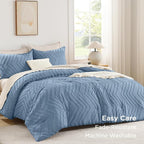Andency Greyish Blue Comforter Set Queen Size, Boho Soft Warm Tufted Bedding - Image 3