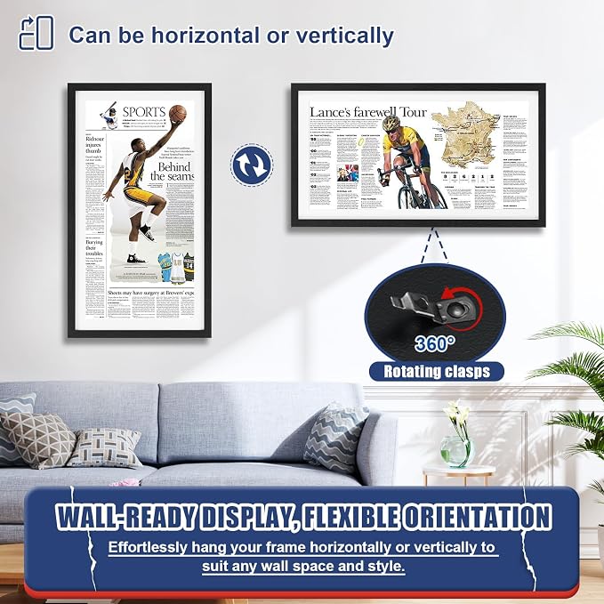 JupDec 11 × 22 Up to 13 × 24 Newspaper Frame, Premium Wood Display Case - Image 4