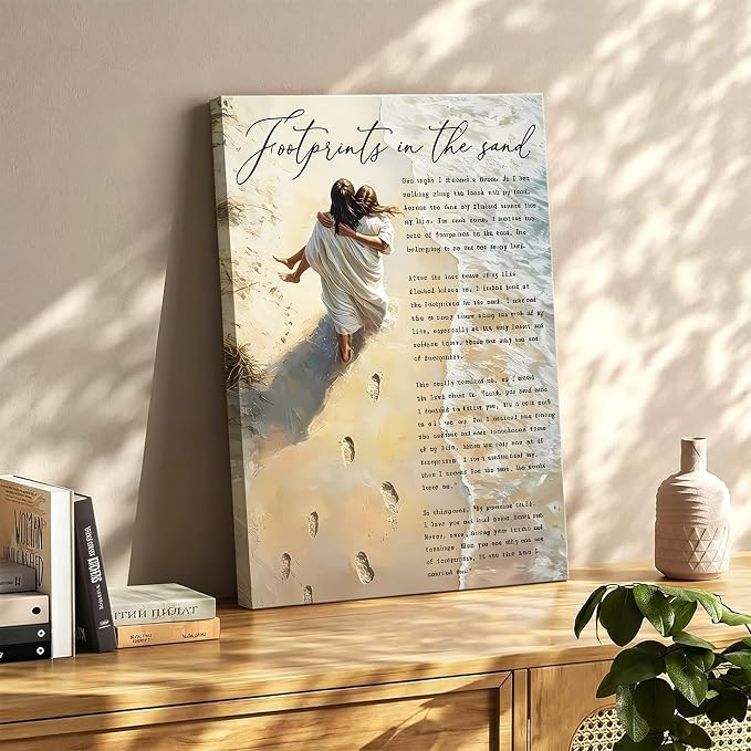 Framed Footprints in the Sand Canvas Wall Art - Image 2