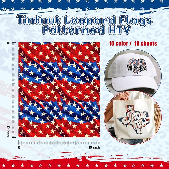 Tintnut USA Flag Heat Transfer Vinyl- 10 Pcs 12x10in Iron on Vinyl | 10x12in - Image 2