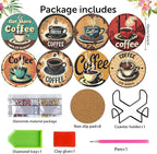 8 Pack Diamond Art Coasters, Coffee Retro Diamond Painting Coasters Kits | - Image 2