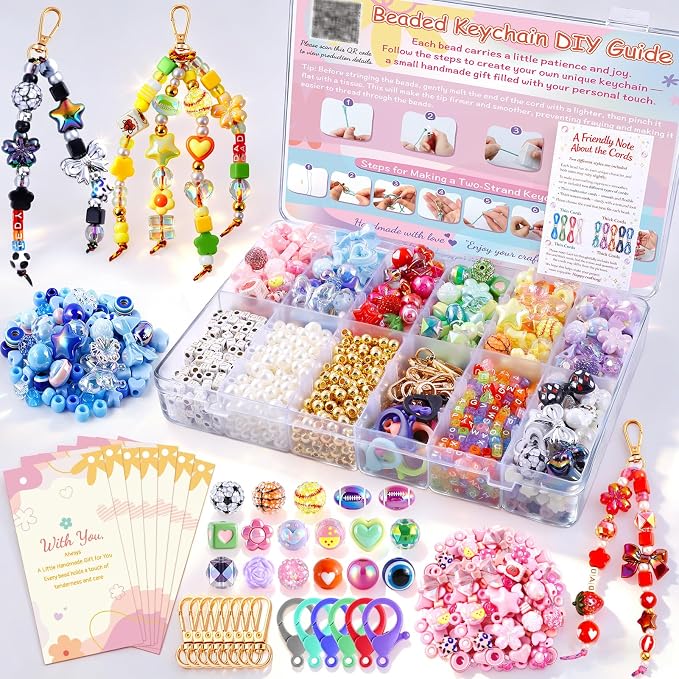 TOHONGADON 1812 Pcs Bead Keychain Making Kit, 7 Color Rainbow Beads Bag Charm by TOHONGADON
