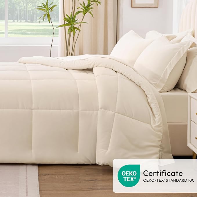 Love's cabin King Size Comforter Set Beige, 7 Pieces King Bed in a Bag - Image 5