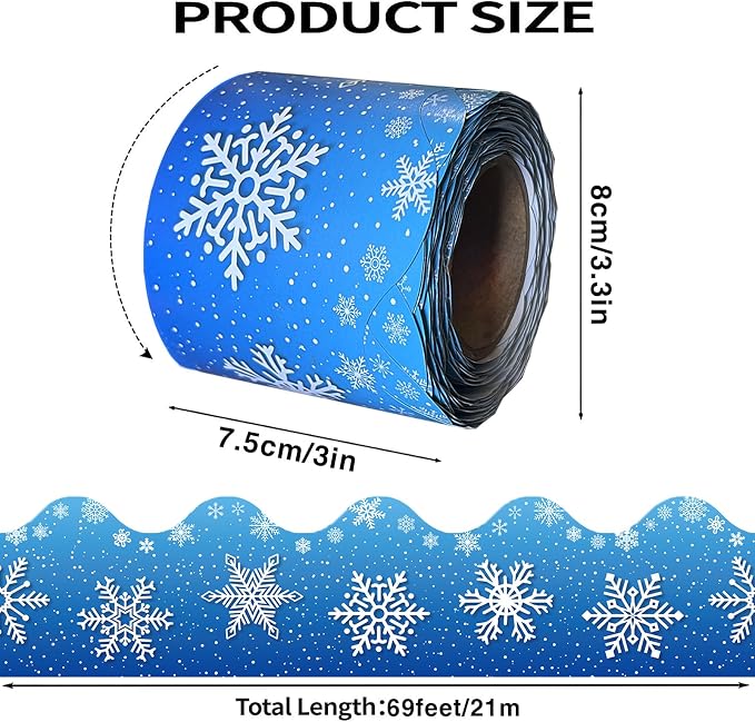 69 Feet Winter Snowflake Bulletin Board Borders, Scalloped Border Trim Holiday - Image 2