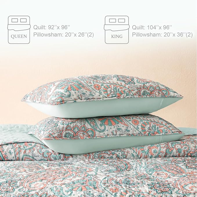Exclusivo Mezcla Reversible Boho Quilts Queen Size, Aqua Bedspreads Lightweight - Image 6
