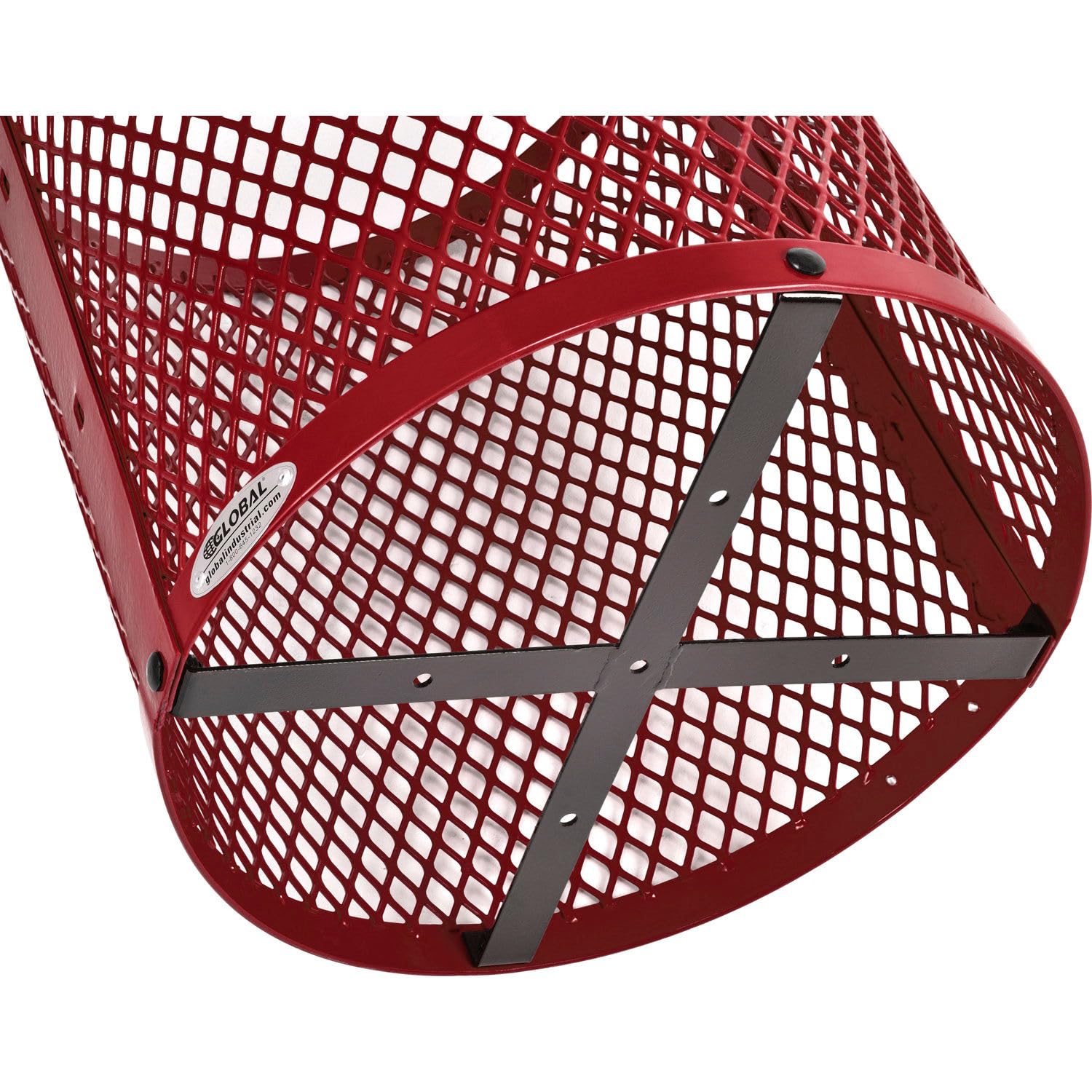 Global Industrial Outdoor Diamond Steel Trash Can with Flat Lid and Plastic Liner, 36 Gallon Capacity, Red, Thermoplastic Coating, 23-1/2" Diameter, 30" H