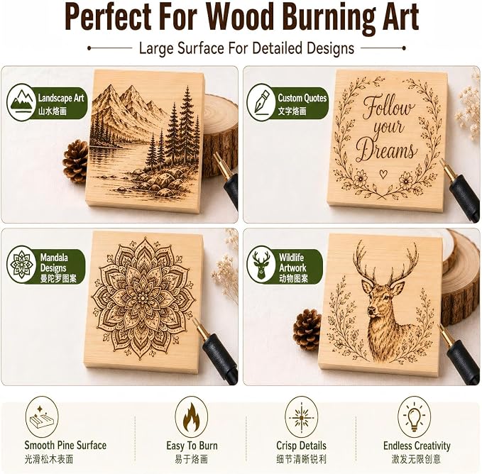 4 PCS Solid Pine Wood Blocks, Laser Engraving, DIY Signs, Home Decor and Craft - Image 4
