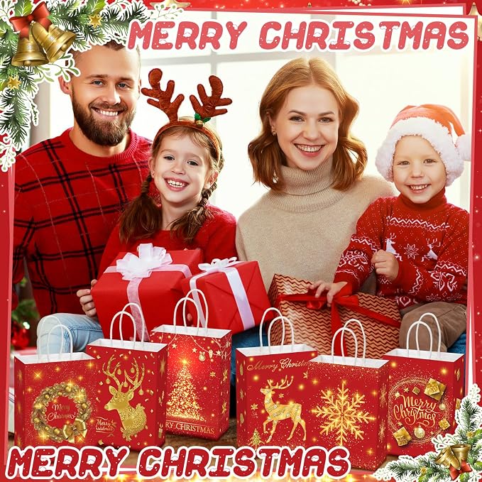 Kolldenn 24 Pcs Christmas Party Favors Bags Red and Gold Christmas Goodie Gift - Image 6