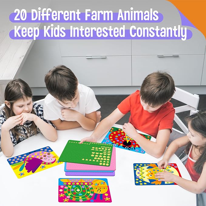 SpriteGru Foam Sticker Art Activity, 20 Farm Animal Art Boards - Image 4
