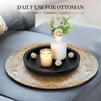 Hanobe Wooden Tray for Coffee Table: Candle Holder Plate Black Round Decorative - Image 2