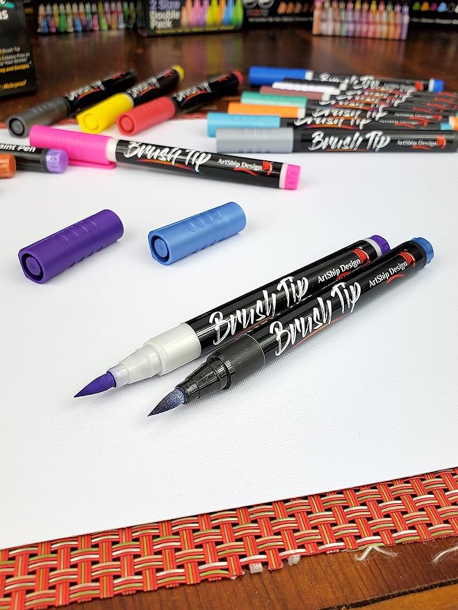 20 Brush Tip Acrylic Paint Pens, Classic and Metallic Color Double Pack - Image 4