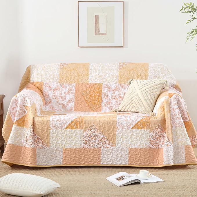 Mybedsoul Yellow Patchwork Quilts Queen Size, Soft Paisley Floral Queen - Image 6